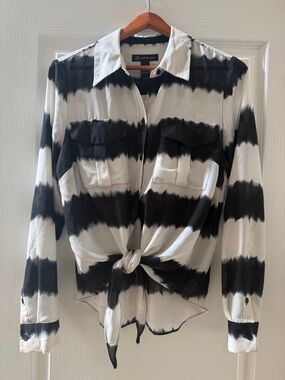INC International Concepts Black and White Tie-Front Button Down Shirt